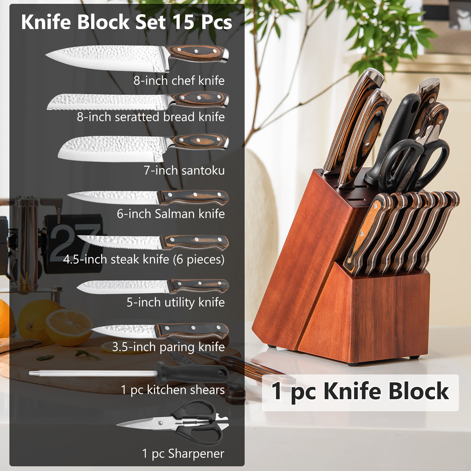 Costway 14-Piece Kitchen Knife Set Stainless Steel Knife Block Set w/ Sharpener - Yahoo Shopping