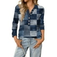 thumbnail image 2 of Garbnen Henley Shirt Women Plaid Spring Summer Womens Long Sleeve Shirts Fashion Trendy Vacation Button Up Womens Tunic Tops, 2 of 4