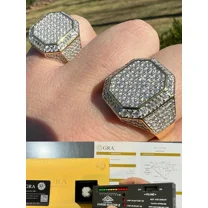 "Large Real 14K Gold Plated 3ct Moissanite Pinky Square Ring - Hip Hop Style, Passes Diamond Test"