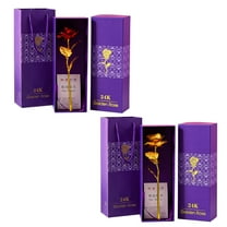 HDWUEN 2Pcs 24K Purple Rose Flower,Gold Dipped Rose 24K Forever Rose with Gift Box and Bag for Lover Mother Friends,Christmas Thanksgiving Wedding Anniversary Mother's Day Valentine's Day
