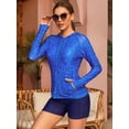 thumbnail image 4 of Attraco Women's Sun Protection Long Sleeve Hooded Swimming Shirt Pocket UPF 50+ Full Zip Printed Swimming Top Thumb Hole, 4 of 9