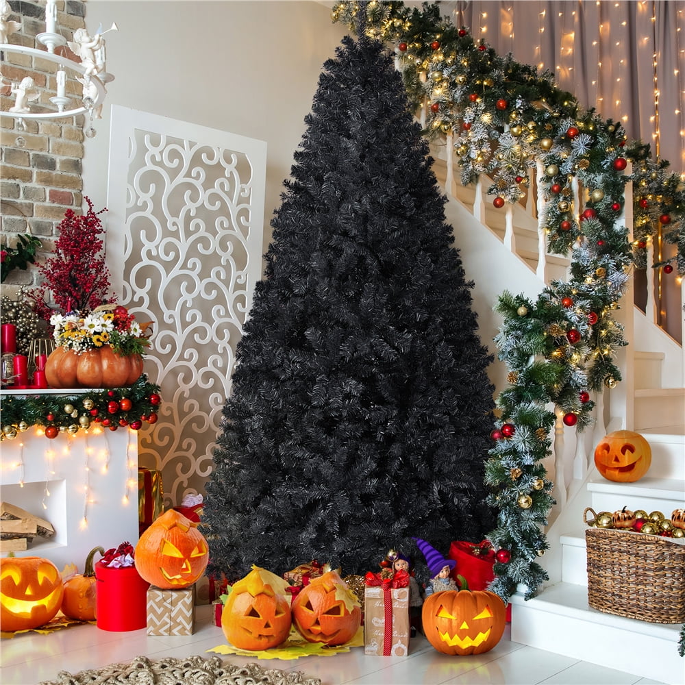 Alden Design Black Unlit Spruce Foldable Christmas Tree, 7.5'