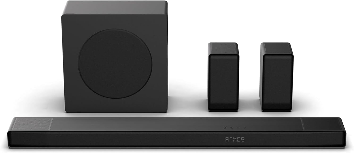Hisense AX5140Q 5.1.4Ch Sound Bar with Wireless Subwoofer, Dolby Atmos, DTS:X, Bluetooth 5.3, Roku TV Ready, HDMI/AUX/ARC/Optical/USB, EzPlay, 7 EQ Modes (B Grade)