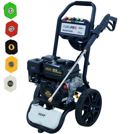 iRerts Gas Powered Pressure Washer, 3500PSI 2.5GPM Gas Pressure Washer with 212CC RATO Engine, 5PCS Adjustable Nozzles, Onboard Soap Tank, Spray Gun and Wand, Black