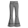 thumbnail image 5 of VBEWZET Girls Slim Fit Bootcut Pants, Double Striped Waist & Hem Flare Trousers with Pockets, Solid Casual School Bottoms for Kids Grey 9-10 Years, 5 of 5