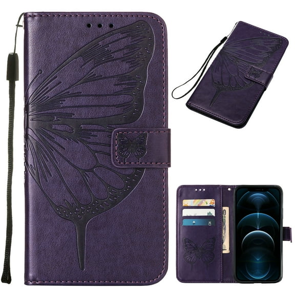 Decase Google Pixel 7 Case, Butterfly Patterned Wallet Case, Magnetic Folio Faux Leather with Wrist Strap Credit Card Holder Slots Kickstand Protective Cover For Google Pixel 7, Purple