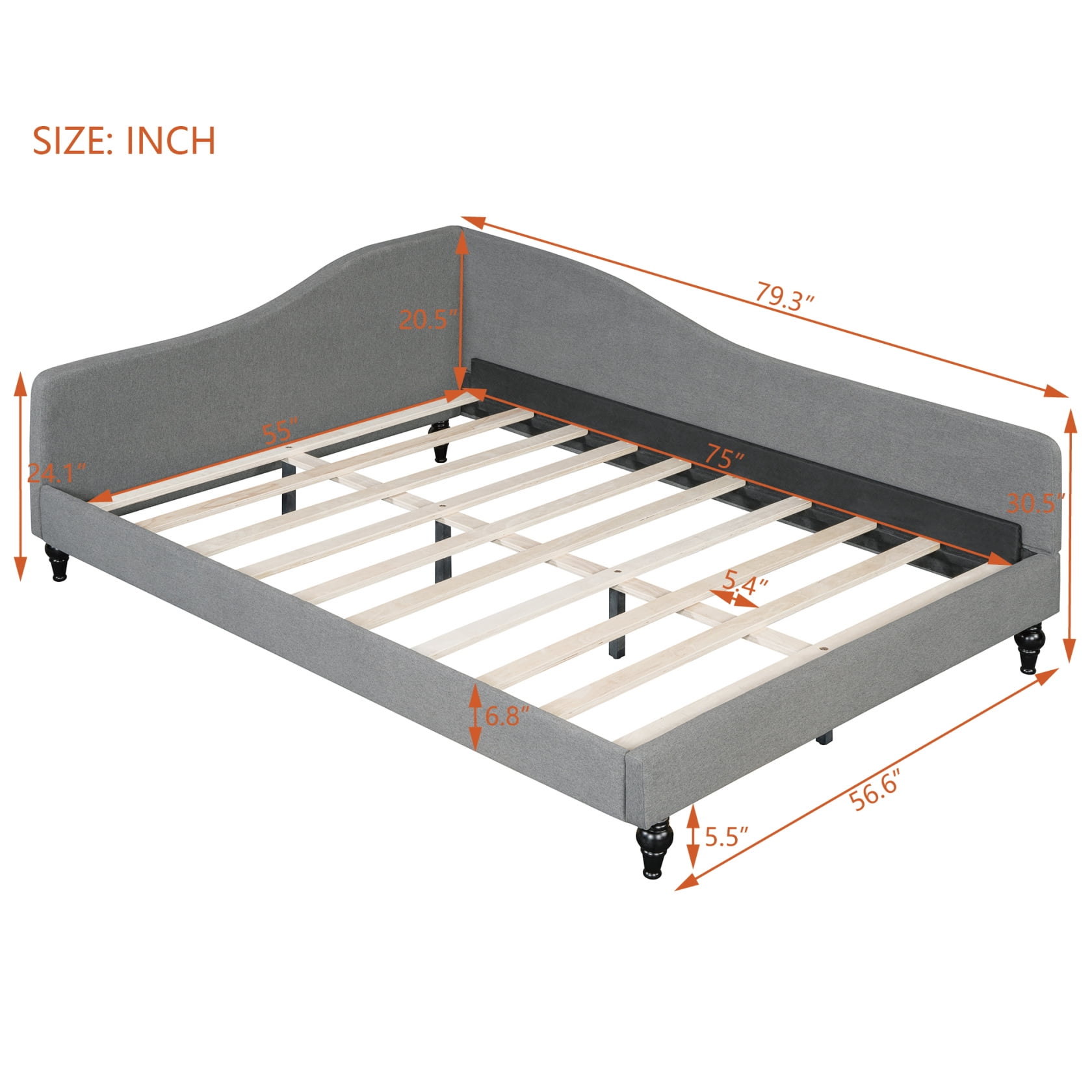 A.W.A.232-RIGID サイズ38 Full Size Daybed Frame with Wooden Legs, Upholstered Twin L