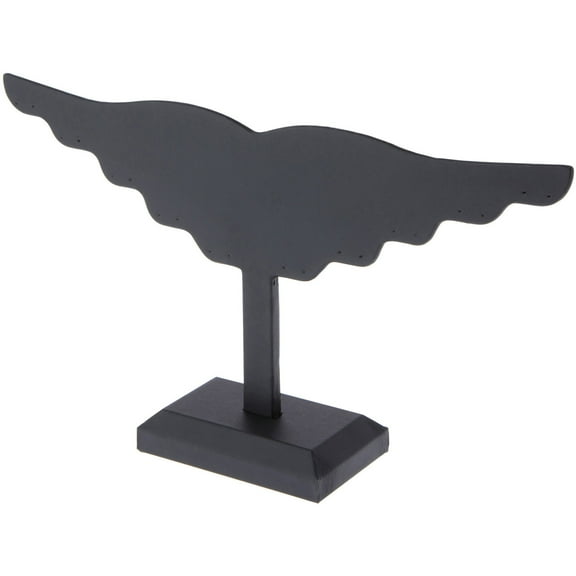 Plymor Black Faux Leather Wing Style, Ten Pair Earring Display Stand, 12.5" W x 6.5" H