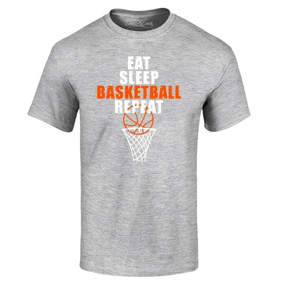 Shop4Ever Men's Eat Sleep Basketball Repeat Graphic T-shirt XXXXX-Large Sports Grey