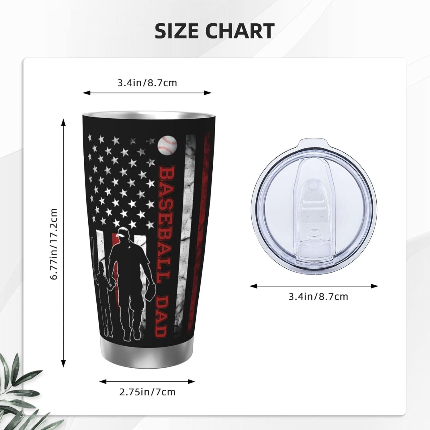 Baseball Dad Tumbler for Dad Gifts, 20oz Insulated Dad Coffee Tumbler with Lid, Birthday Christmas Gift for Dad from Daughter Son