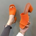 thumbnail image 2 of Women's Square Toe Fly Knit Chunky Heel Slide Sandals Casual Summer Dressy Mules for Women, 2 of 9