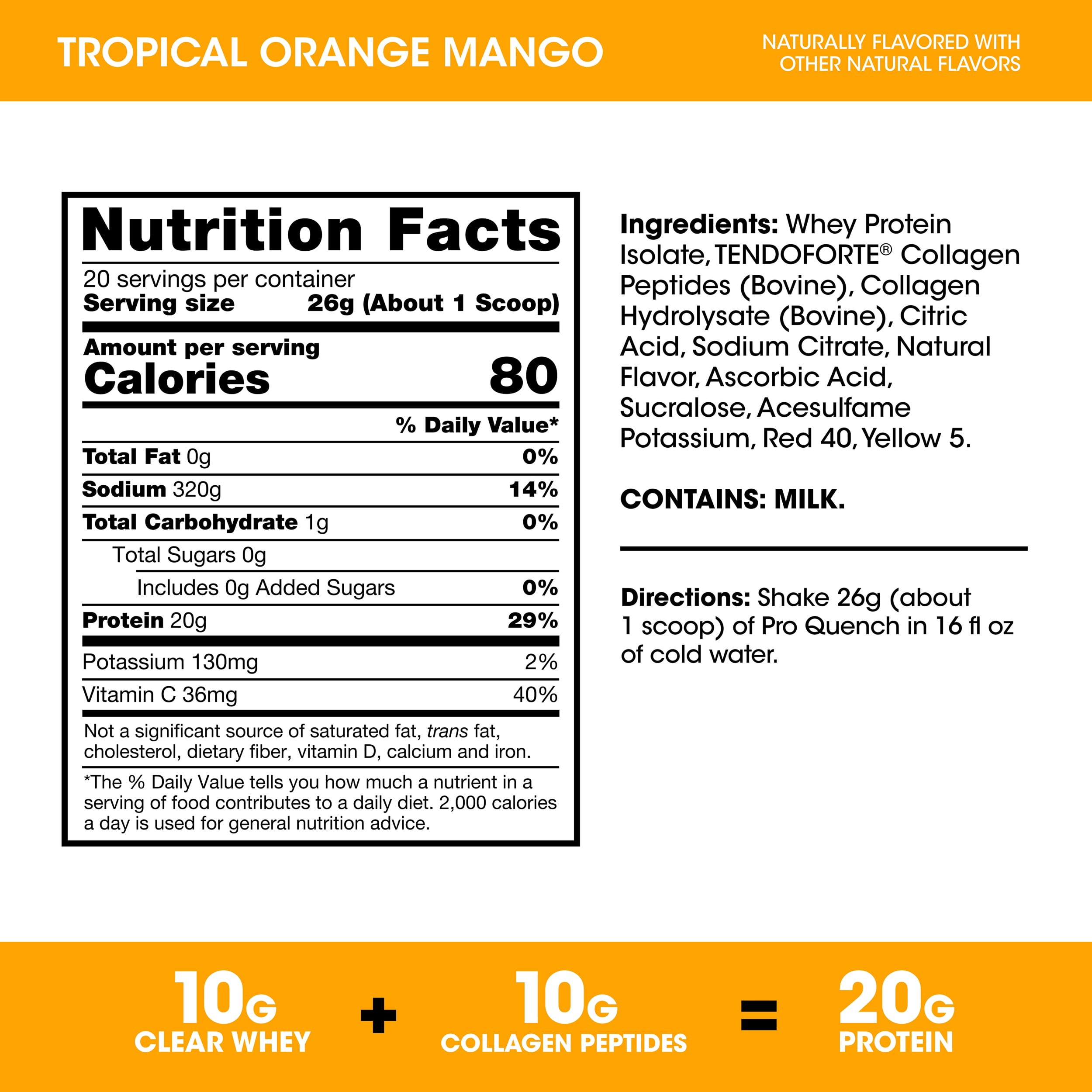 Optimum Nutrition Pro Quench Whey + Collagen Protein Powder, Tropical Orange Mango, 20 Servings