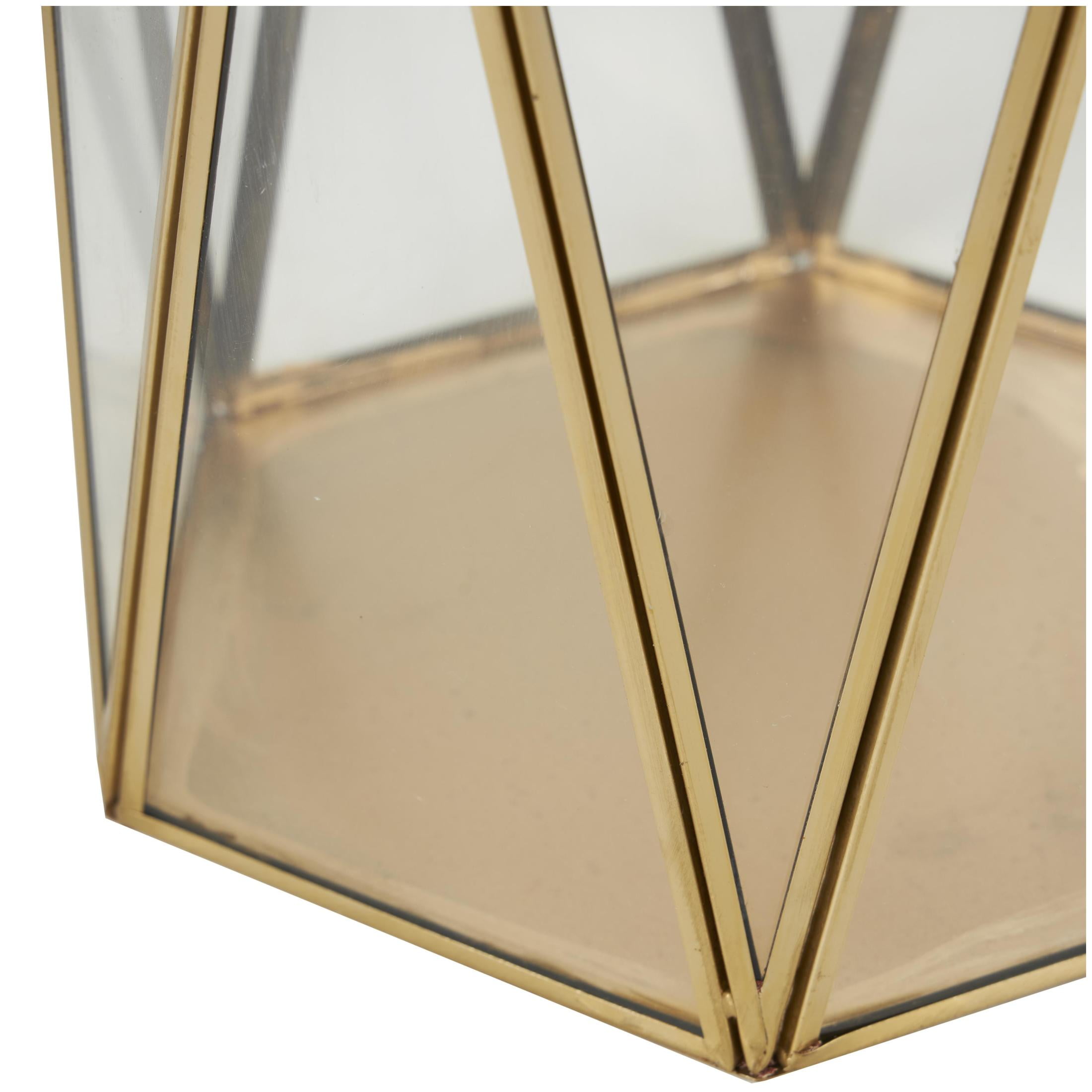 CosmoLiving by Cosmopolitan 3 Holder Gold Metal Geometric Triangle Patterned Hexagon Candle Lantern with Clear Glass, Set of 3