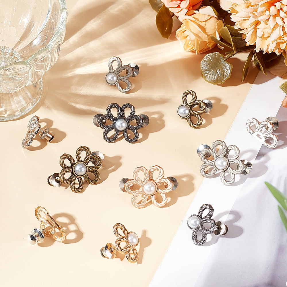 24Pcs 6 Colors Flower Shape Plastic Bead with Zinc Alloy Adjustable Jean Button Pins Waist Tightener Sewing Fasteners for Garment Accessories