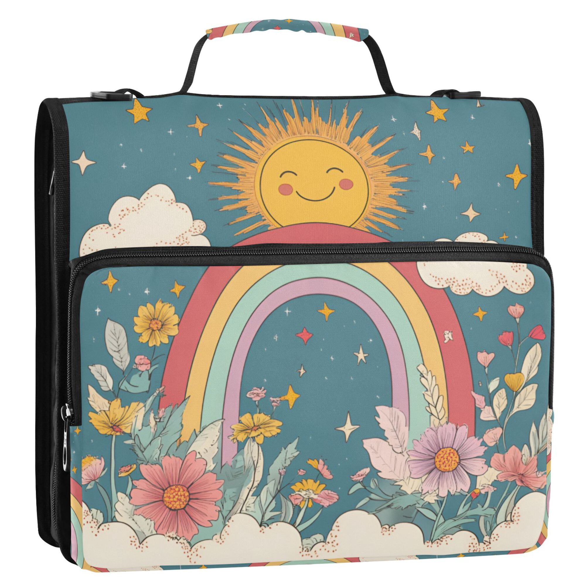FORMRS Zipper Binder with Shoulder Strap 2-inch Ring 500 Sheet Capacity File Bag, Blue Rainbow