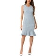 thumbnail image 1 of Vestido de Tweed sin mangas para mujer Inspire Chic, con escote en V, volantes, ajustado al cuerpo, estilo sirena, en blanco y azul, 1 of 6