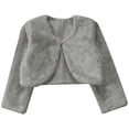 thumbnail image 4 of Kaerm Kids Girls Faux Fur Bolero Cardigan Wedding Bridesmaid Dress Shrug Long Sleeve Cropped Jacket Coat Top Gray 10-12, 4 of 6