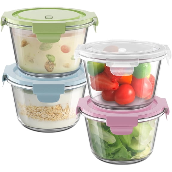 Xrgnb 16 oz Borosilicate Glass Meal Prep Containers with Lids, 4-Piece Set