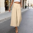 thumbnail image 2 of Aihuaihua Palazzo Pants for Women Casual Summer Wide Leg Cropped Pants Culottes Gaucho Beach Vacation Outfits Beige M, 2 of 4