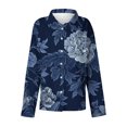 thumbnail image 7 of Plus Size Womens Shirts Graphic Printed Button Down Lapel Collared Tops Long Sleeve Loose Casual Dressy Blouses (S, Navy), 7 of 7