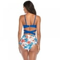 thumbnail image 2 of Women's Adjust Cross Strap High Waist Gathering Cup Swimsuit Suit Floral Bikini Top, 2 of 5