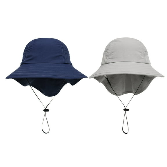 2-Pack Kids Bucket Hats Sun Caps with Neck Flap for Toddler Boys and Girls Outdoor Beach Travel 50CM Grey