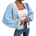 thumbnail image 2 of Women'S Color Block Open Front Long Sleeve Ribbed Knit Cropped Cardigan Sweaters Sky Blue XXL, 2 of 5