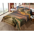 thumbnail image 4 of Ambesonne Landscape Fitted & Top Sheet Set with Shams, Wooden Pier Sunset Beach, Multicolor, 4 of 5