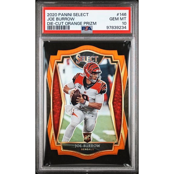 Graded 2020 Panini Select Joe Burrow #146 Die-Cut Orange Prizm Rookie RC Football Card PSA 10 Gem Mint