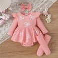 thumbnail image 2 of HCNTES Baby Girl Fall Winter Outfits Long Sleeve Plaid Skirt Romper Dress Headband Socks Set Fashion Clothes(Pink&2,0-3 Months), 2 of 9