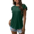 thumbnail image 2 of Womens Summer Tops Dressy Casual Ruffle Short Sleeve Crewneck Shirts Solid Color Loose Fit Basic T Shirts Tunic Blouses, 2 of 6