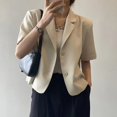thumbnail image 2 of Lucyever - Elegante blazer de oficina de manga corta para mujer, color liso, combina con todo, chaqueta corta de un solo pecho, 2 of 6