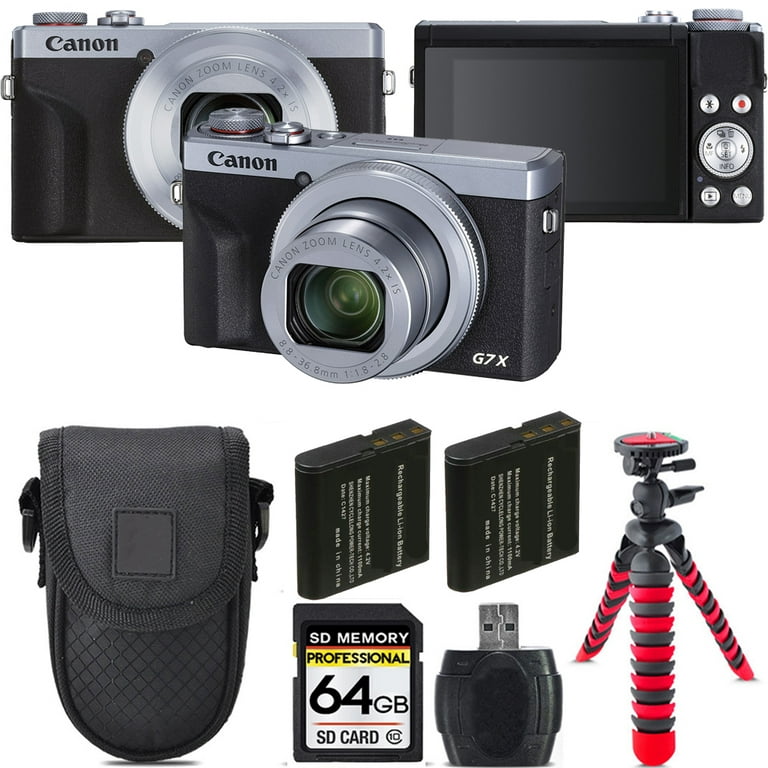 Canon PowerShot G7 X Mark III Digital Camera (Silver) + Extra Battery  +Tripod + Case -64GB Kit