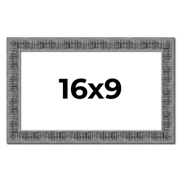 16x9 Frame Silver Black Rustic Sonoma Solid Wood Picture Frame | 1.5 Inch Moulding Width | Complete