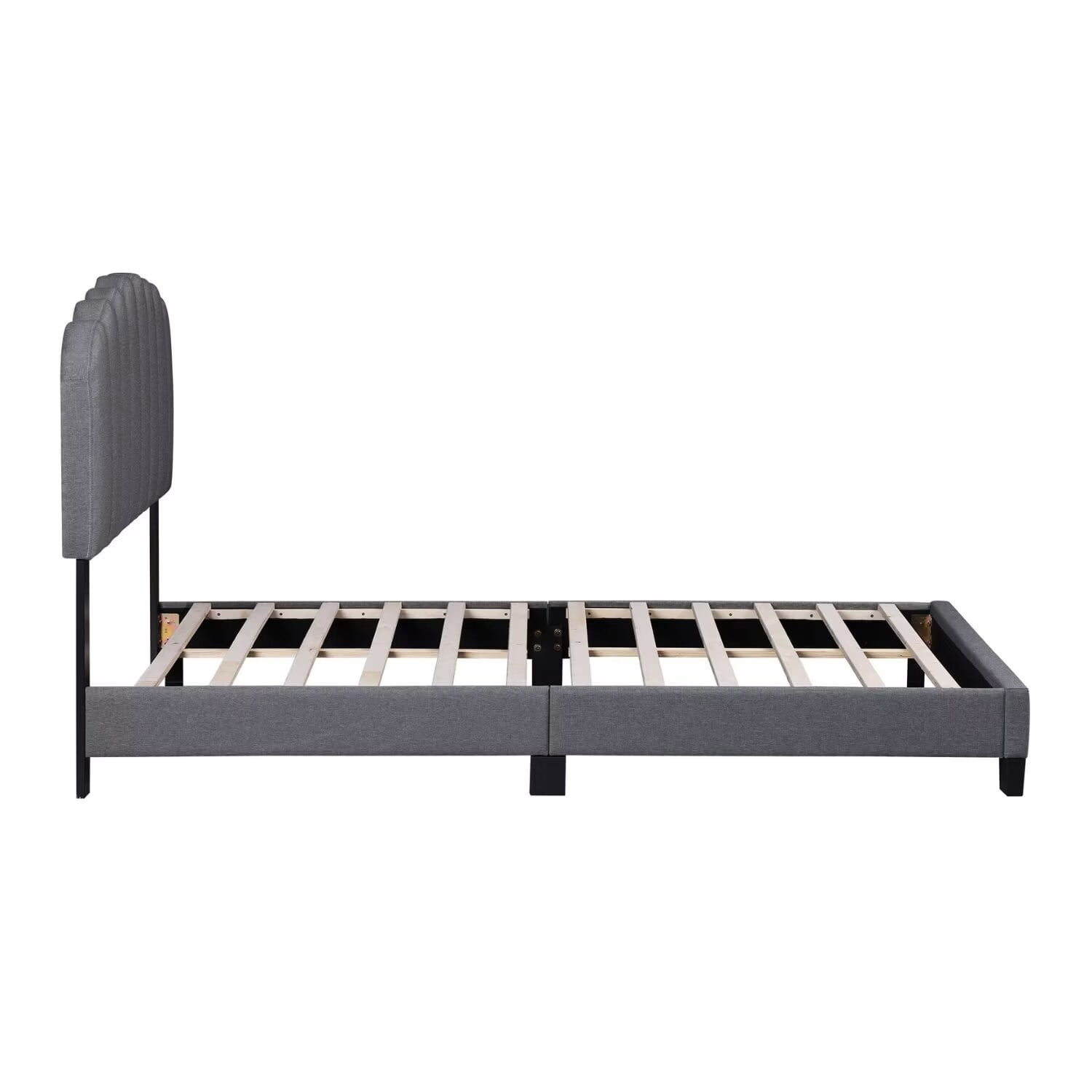 WAMPAT Upholstered Queen Platform Bed Frame, Adjustable Fabric Headboard, Wooden Slats Support, No Box Spring Needed, Easy Assembly, Grey
