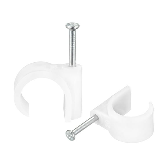 Uxcell 20mm Dia PE White Round Cable Clips with Steel Nail 80 Pack