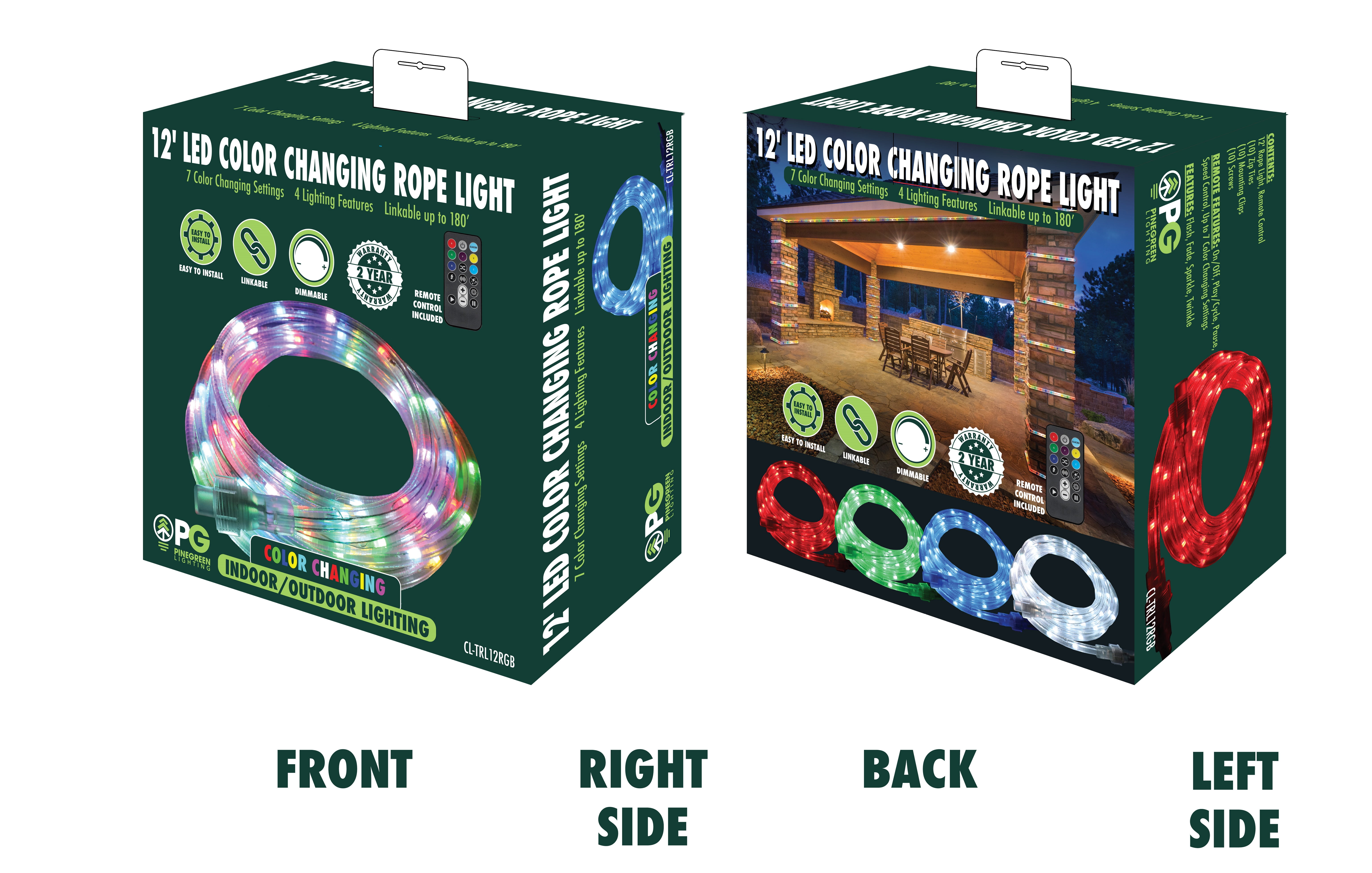 Pinegreen Lighting CL-TRL12RGB 12 ft. Plug-in LED RGB Color Changing Rope Light with Remote Control