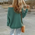 thumbnail image 2 of Gibobby SuéTer Para Mujeres Suéter de punto con hombros descubiertos de Color sólido Simple a la moda para mujer(Verde,G), 2 of 6