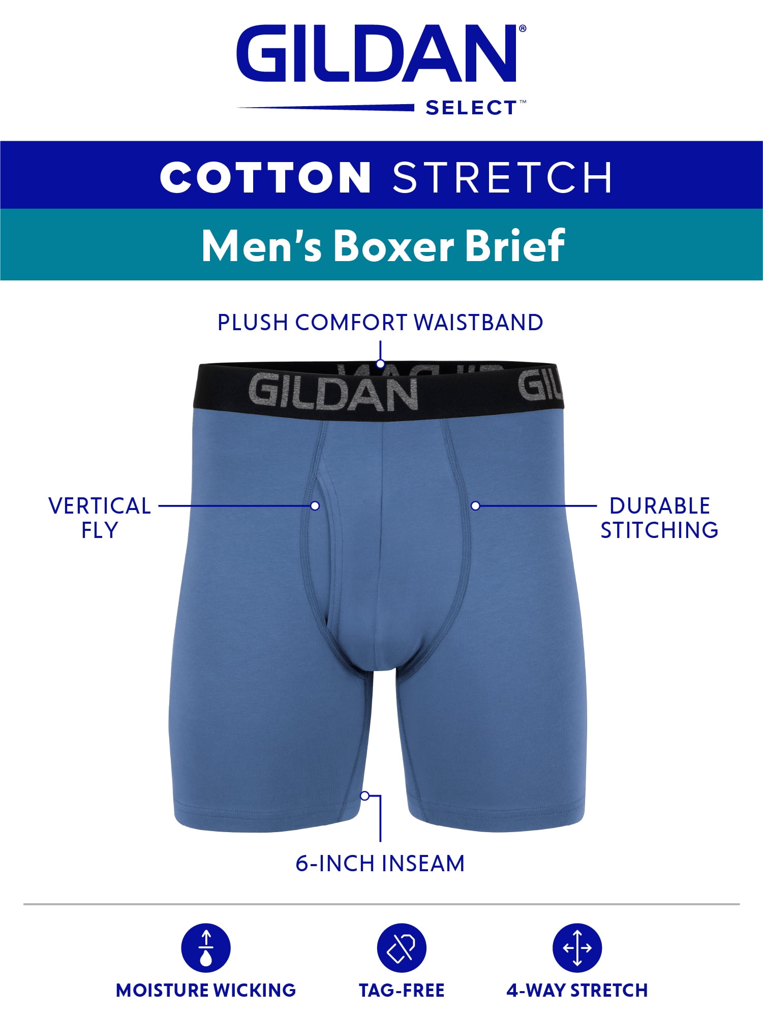 Gildan Select Adult Men's Cotton Stretch Boxer Briefs, 6-Pack, Sizes S-2XL
