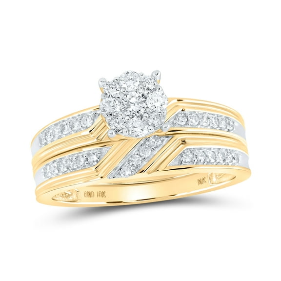 10K Yellow Gold His Hers Round Dia. Cluster Matching Wedding Set 1/2ctw, Women's Sz: 5-10, Men's Sz: 7-13
