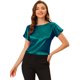 thumbnail image 1 of INSPIRE CHIC Blusa Elegante De Satén Para Mujer, Manga Corta, Cuello Barco, Estilo Vintage Verde L, 1 of 5