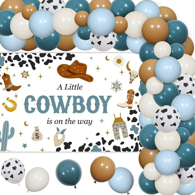 Cowboy Baby Shower Decorations for Boy, Western Rodeo Theme Retro Blue Balloon Garland Arch Kit