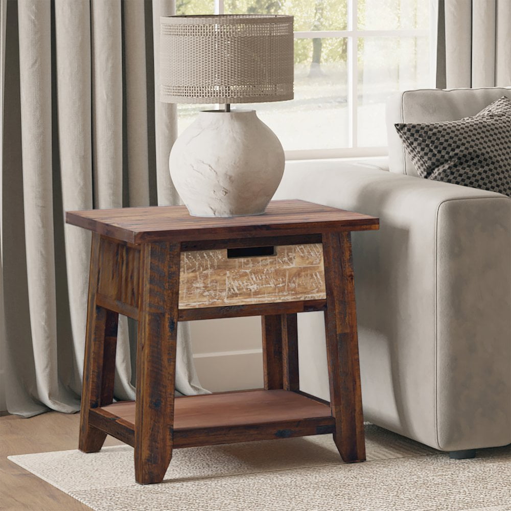 Jofran Painted Canyon Rustic Solid Acacia  End Table