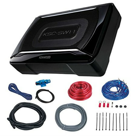 Kenwood KSCSW11 150-Watt Car Audio Compact Powered Subwoofer with Remote Control Bundle Combo With Complete 8 Gauge Amplifier / Woofer / Speaker Installation (Best Woofer And Amplifier For Car In India)