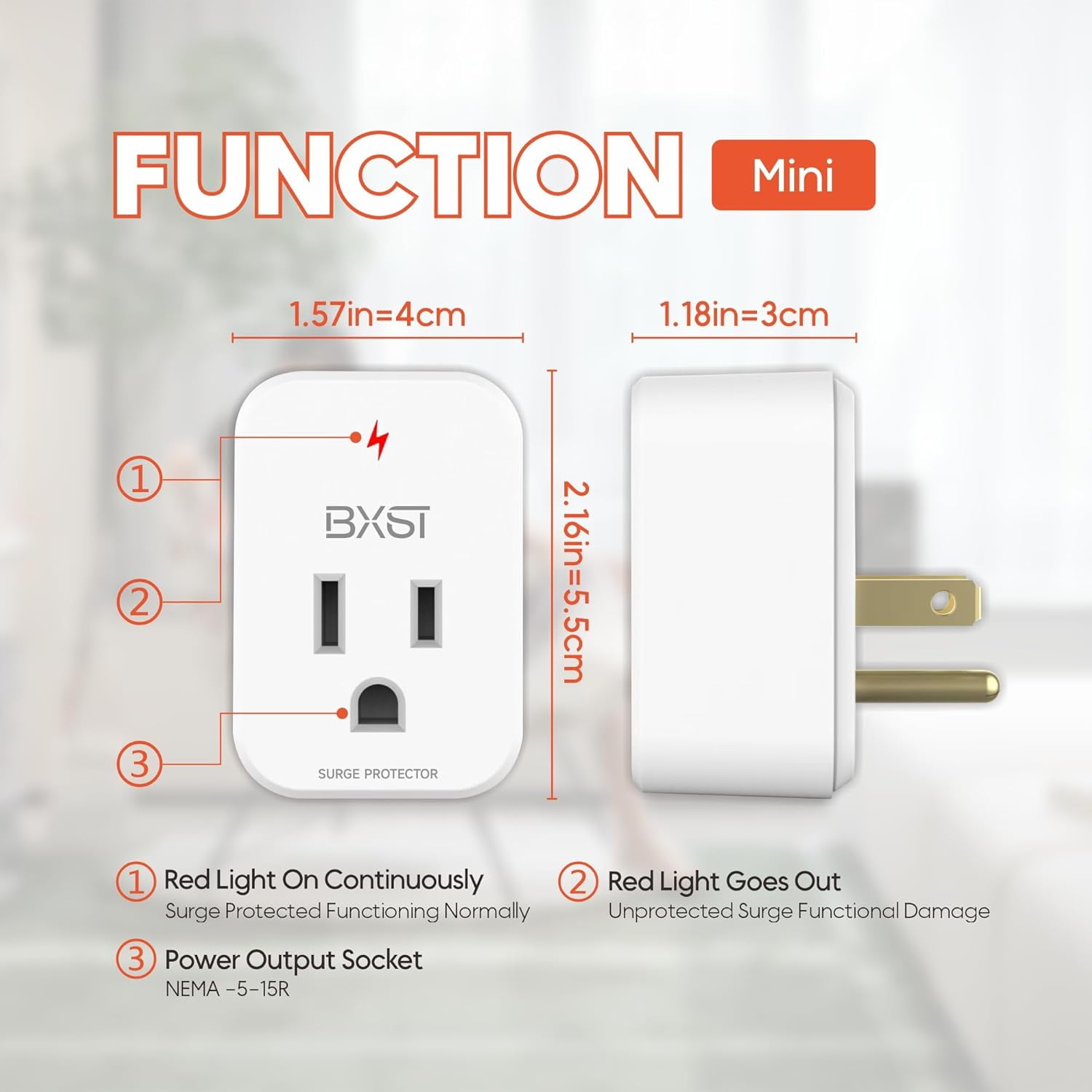 RGHJAR-Single Outlet Surge Protector, Refrigerator Surge Protector Wall Socket,Ground Protected Light Indicator for TV, Air Conditioner, Washing Machine and Home Appliances,15A 1800W, 2 Pack