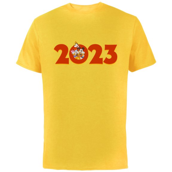 Disney Mickey and the Gang 2023 100th Anniversary New Year - Short Sleeve Cotton T-Shirt for Adults - Customized-Yellow