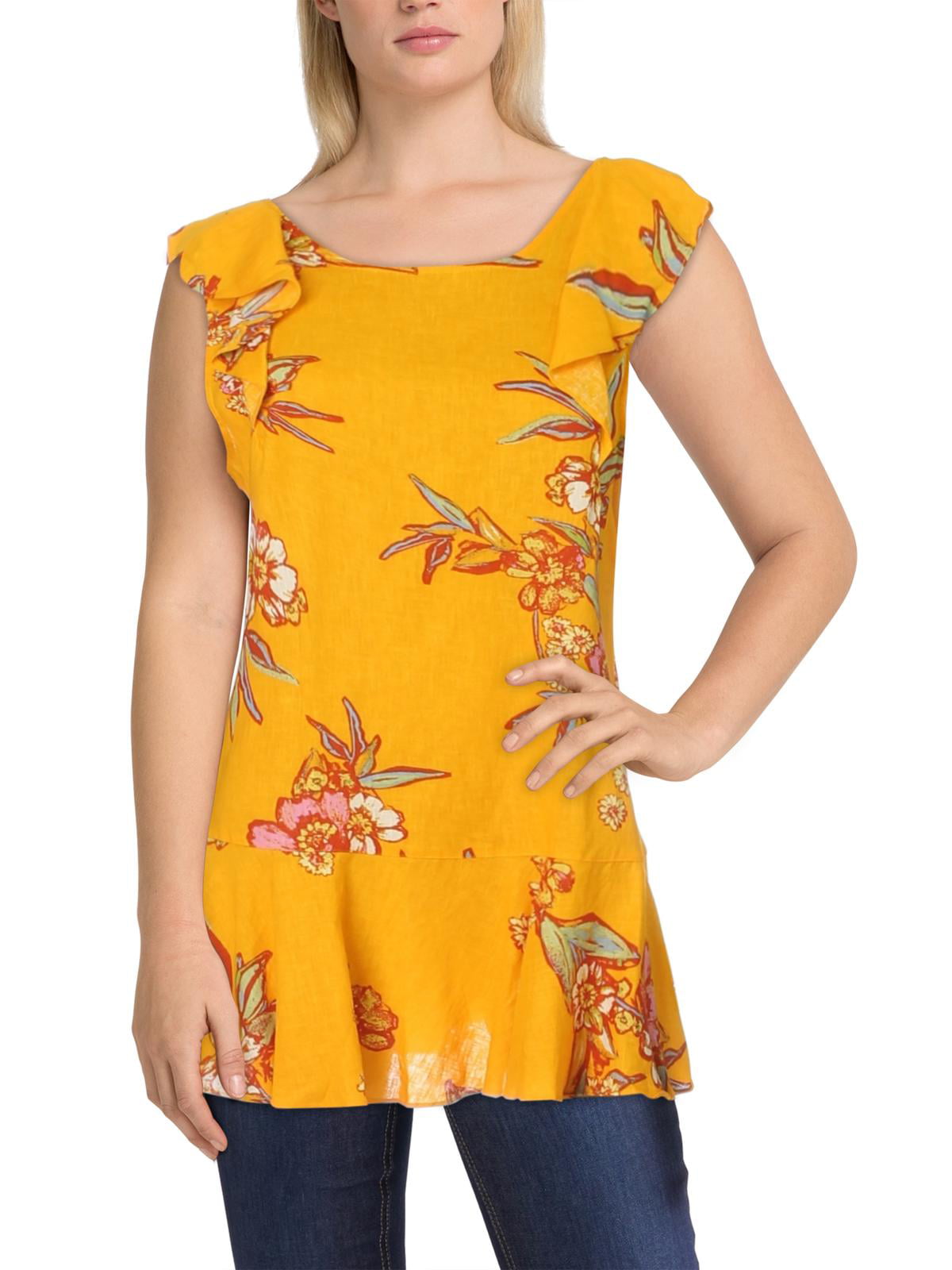 Free People Womens Summer In Tulum Linen Floral Tunic Top Shirt BHFO 9813 
