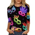 thumbnail image 1 of Outfmvch Chemises Mardi Gras pour Femmes, Manches 3/4 Hauts pour Femmes, Tenue Mardi Gras pour Femmes, Blouses pour Femmes, Hauts d'Entraînement pour Femmes, Tunique Graphique de Carnaval Manches 3/4 Col Rond Blouse Gris Foncé S, 1 of 5