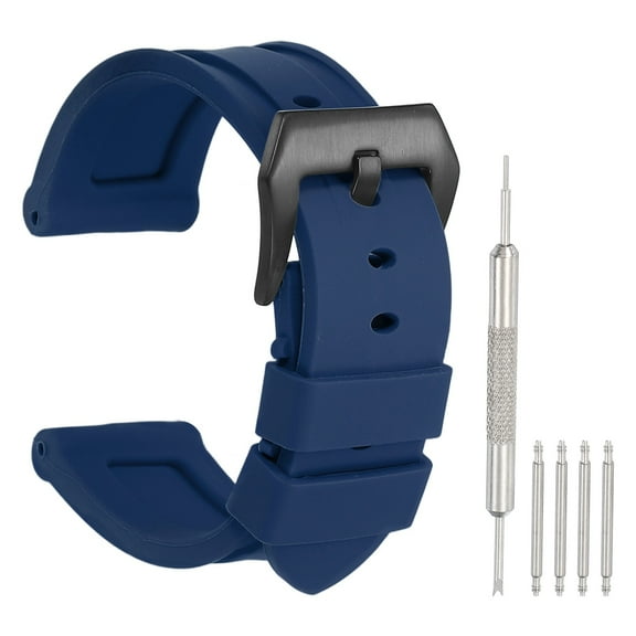 Uxcell Silicone Watch Band 24mm Quick Release Flexible Soft Rubber H-type Watch Strap with Stainless Steel Black Clasp Replacement Wristband for Men, Dark Blue