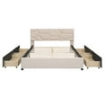 thumbnail image 3 of PAPROOS Queen Bed Frame with Storage, Linen Fabric Upholstered Platform Bed with Brick Pattern Headboard and 4 Drawers, No Box Spring Needed, Queen Size Bed Frame, Holds 500lbs, Beige, 3 of 9